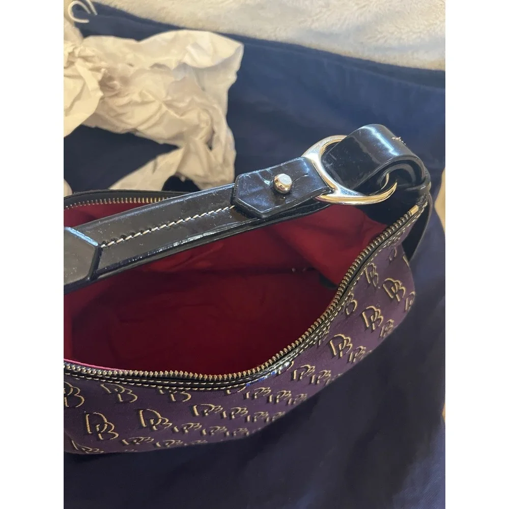 Dooney And Bourke Nikki Purple And Gold Purse With Dust Bag Collegiate